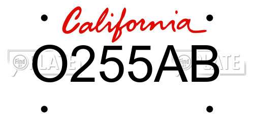 O255AB California License Plate