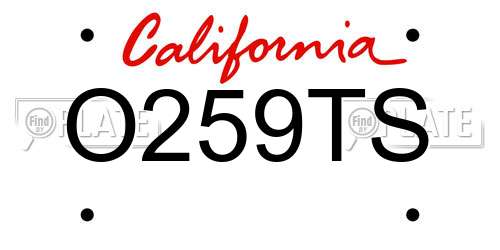 O259TS California License Plate