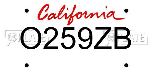 O259ZB California License Plate