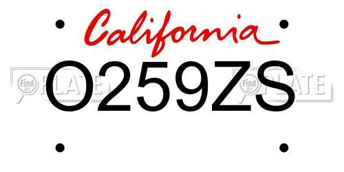O259ZS California License Plate