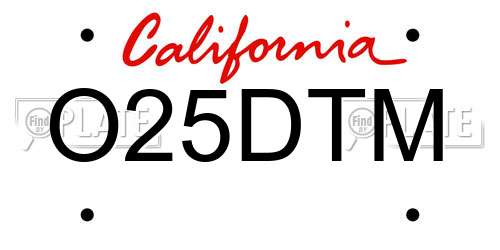 O25DTM California License Plate