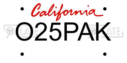 O25PAK California License Plate