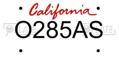 O285AS California License Plate