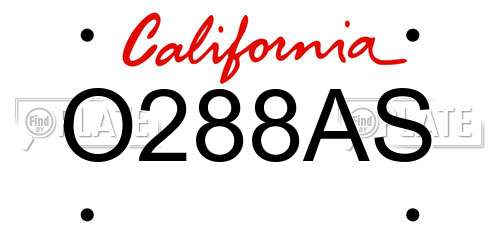 O288AS California License Plate