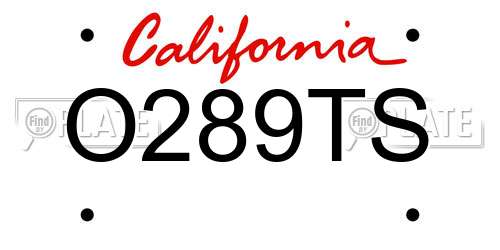 O289TS California License Plate