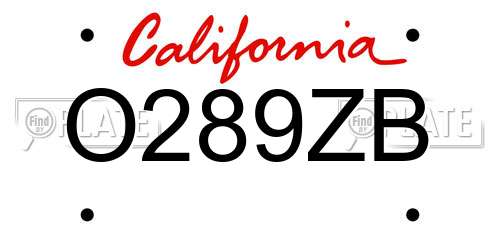 O289ZB California License Plate