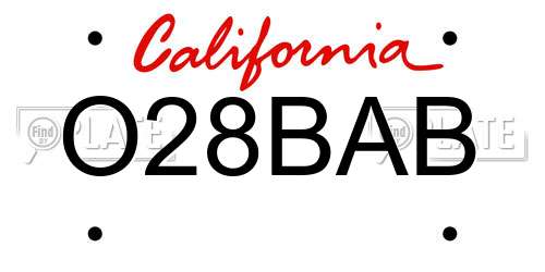 O28BAB California License Plate