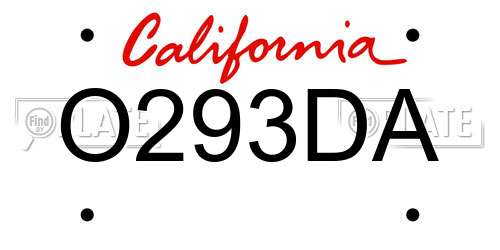 O293DA California License Plate