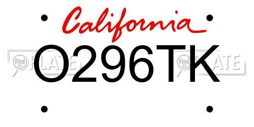 O296TK California License Plate