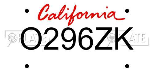 O296ZK California License Plate