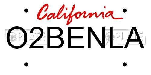 O2BENLA California License Plate