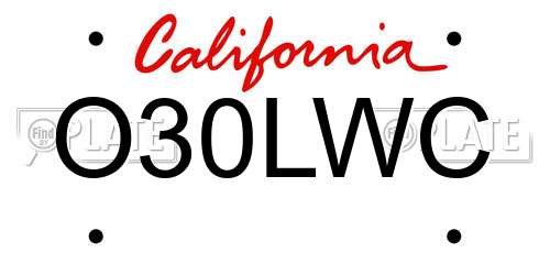 O30LWC California License Plate
