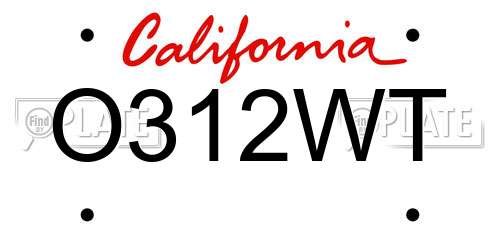 O312WT California License Plate