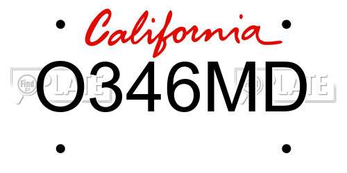 O346MD California License Plate