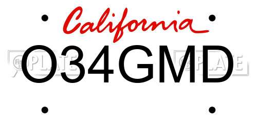 O34GMD California License Plate