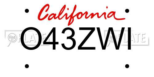 O43ZWI California License Plate