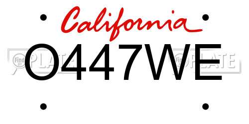 O447WE California License Plate