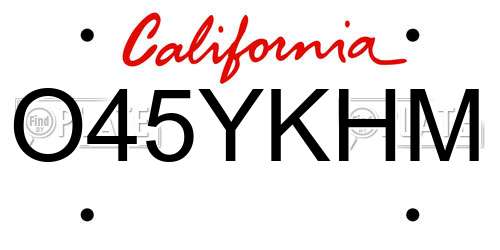 O45YKHM California License Plate