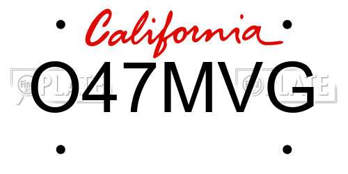 O47MVG California License Plate