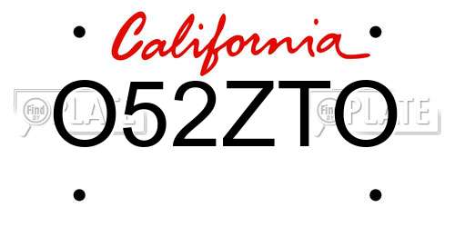 O52ZTO California License Plate