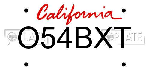 O54BXT California License Plate