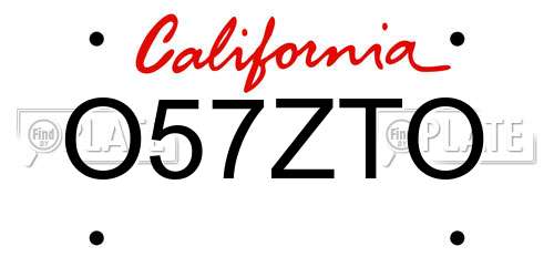 O57ZTO California License Plate