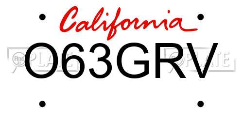 O63GRV California License Plate