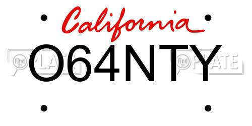 O64NTY California License Plate