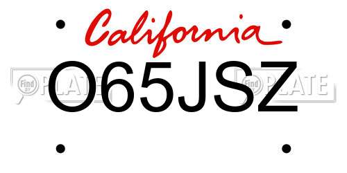O65JSZ California License Plate