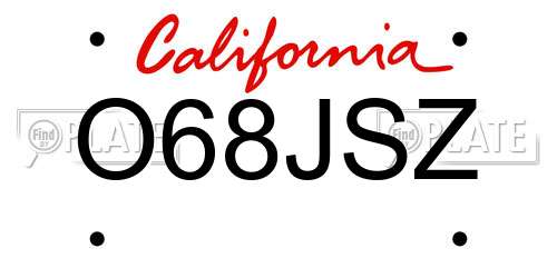 O68JSZ California License Plate