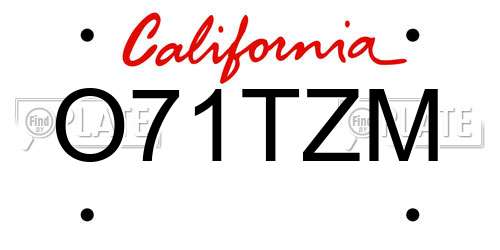 O71TZM California License Plate