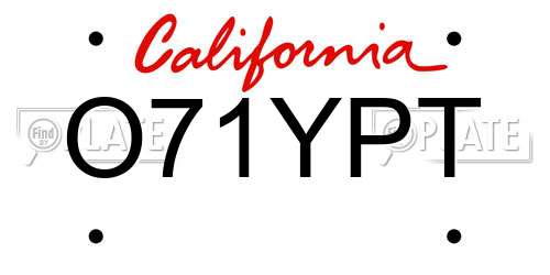 O71YPT California License Plate
