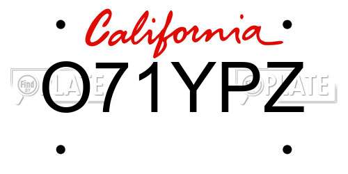 O71YPZ California License Plate