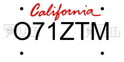 O71ZTM California License Plate