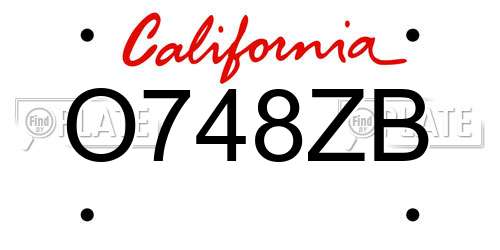 O748ZB California License Plate