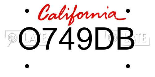 O749DB California License Plate