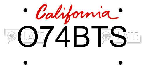 O74BTS California License Plate