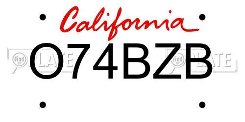 O74BZB California License Plate