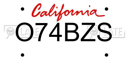 O74BZS California License Plate