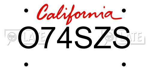 O74SZS California License Plate