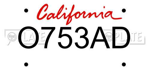 O753AD California License Plate