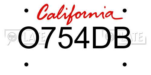 O754DB California License Plate