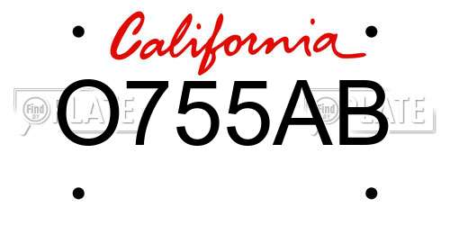 O755AB California License Plate