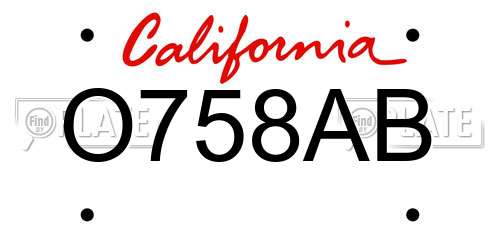 O758AB California License Plate