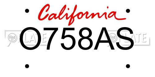O758AS California License Plate