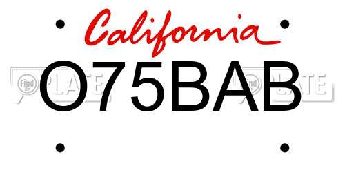 O75BAB California License Plate