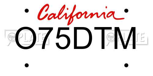 O75DTM California License Plate