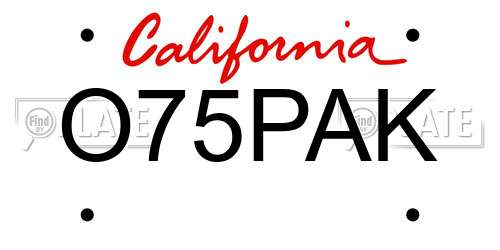 O75PAK California License Plate