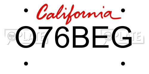 O76BEG California License Plate