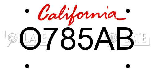O785AB California License Plate